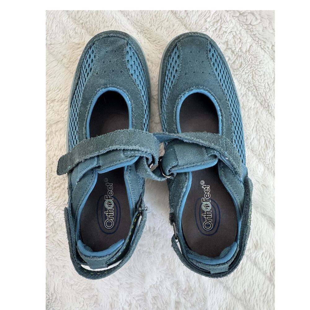 Orthofeet Blue Mary Jane Comfort Non-Slip Women's Flats Size 6 Model 898